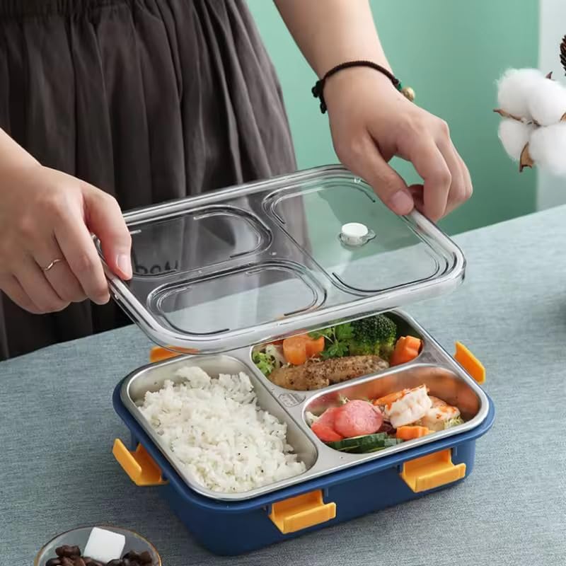 Stainless Steel Lunch Box | 3 Compartment Leak Proof | Blue - Image 6