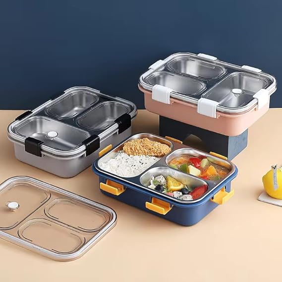 Stainless Steel Lunch Box | 3 Compartment Leak Proof | Blue - Image 5